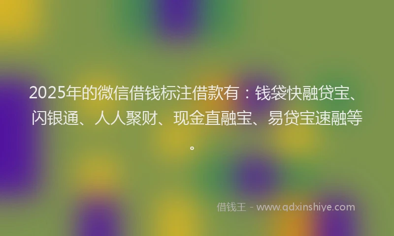 2025年的微信借钱标注借款有：钱袋快融贷宝、闪银通、人人聚财、现金直融宝、易贷宝速融等。