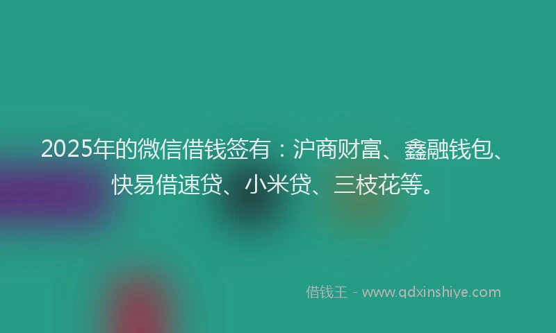 2025年的微信借钱签有：沪商财富、鑫融钱包、快易借速贷、小米贷、三枝花等。