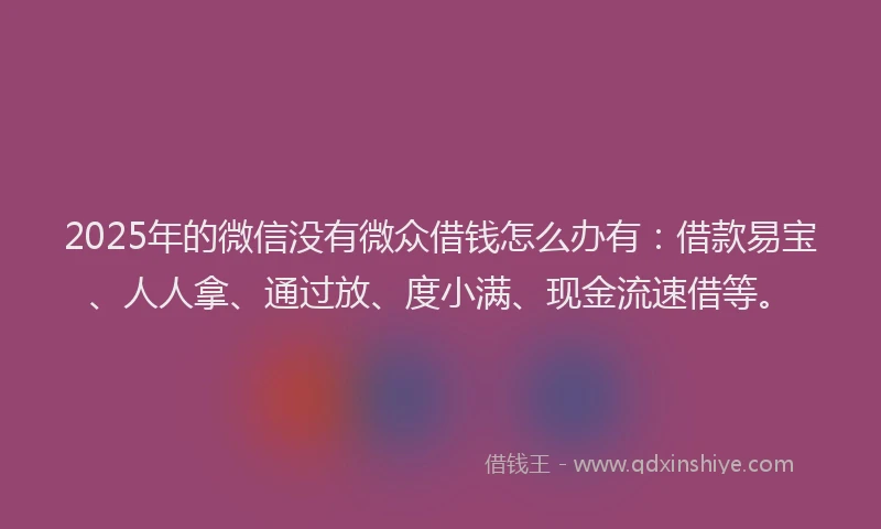 2025年的微信没有微众借钱怎么办有：借款易宝、人人拿、通过放、度小满、现金流速借等。