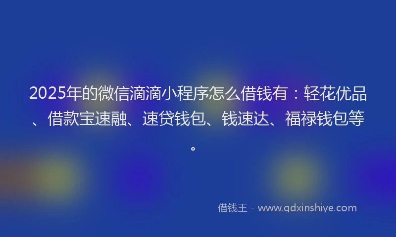 2025年的微信滴滴小程序怎么借钱有：轻花优品、借款宝速融、速贷钱包、钱速达、福禄钱包等。