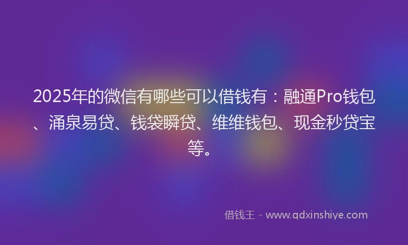 2025年的微信有哪些可以借钱有：融通Pro钱包、涌泉易贷、钱袋瞬贷、维维钱包、现金秒贷宝等。