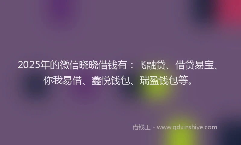 2025年的微信晓晓借钱有：飞融贷、借贷易宝、你我易借、鑫悦钱包、瑞盈钱包等。