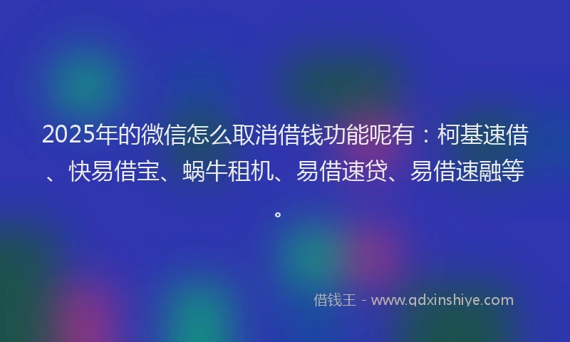 2025年的微信怎么取消借钱功能呢有：柯基速借、快易借宝、蜗牛租机、易借速贷、易借速融等。
