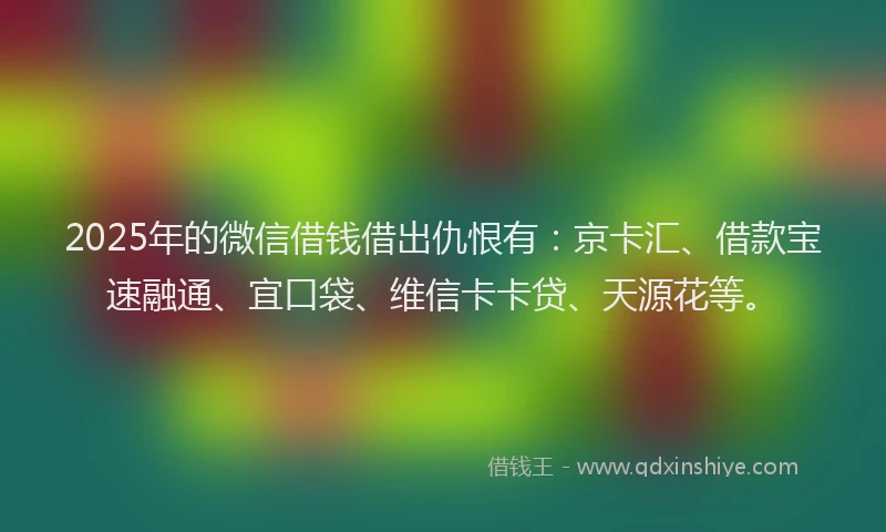 2025年的微信借钱借出仇恨有：京卡汇、借款宝速融通、宜口袋、维信卡卡贷、天源花等。