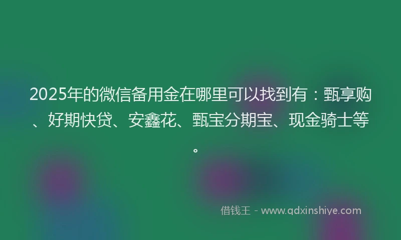 2025年的微信备用金在哪里可以找到有：甄享购、好期快贷、安鑫花、甄宝分期宝、现金骑士等。