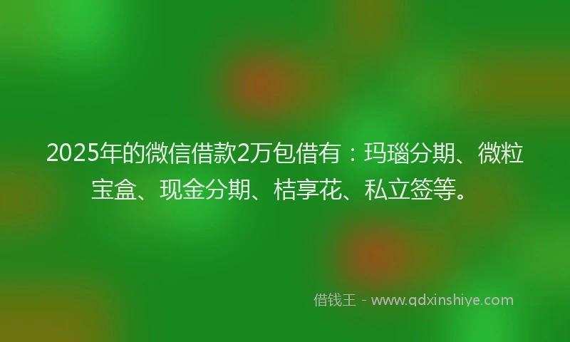 2025年的微信借款2万包借有：玛瑙分期、微粒宝盒、现金分期、桔享花、私立签等。