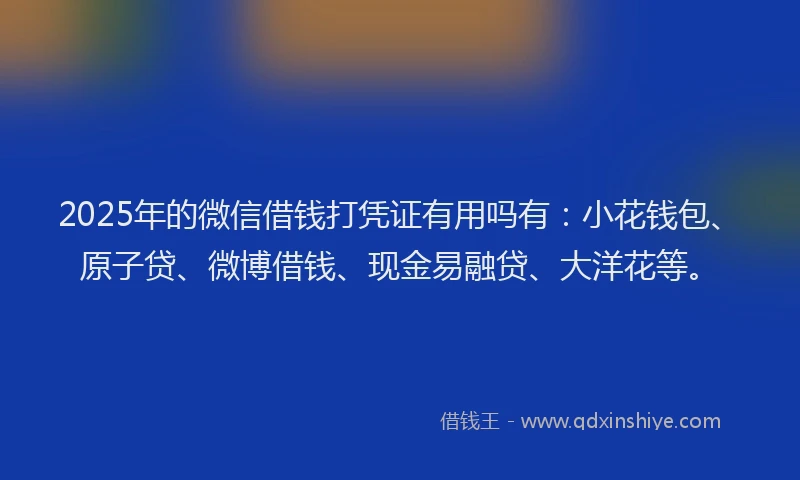 2025年的微信借钱打凭证有用吗有：小花钱包、原子贷、微博借钱、现金易融贷、大洋花等。