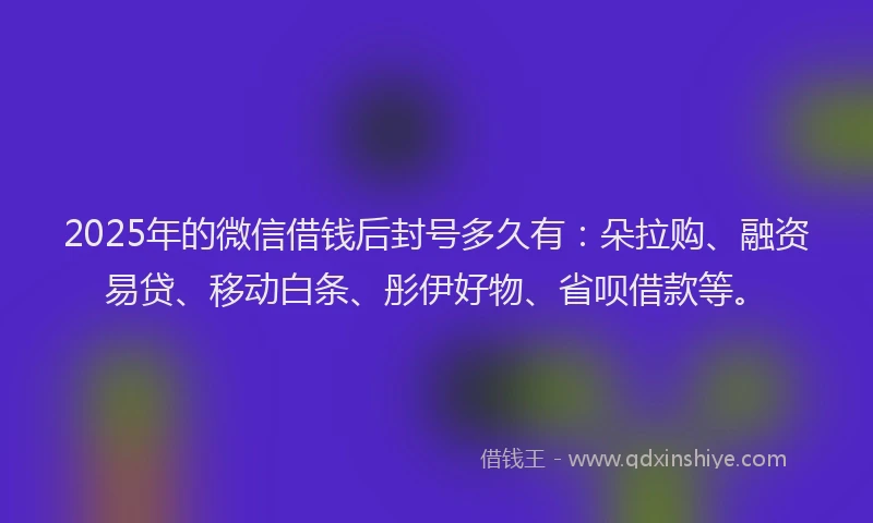 2025年的微信借钱后封号多久有：朵拉购、融资易贷、移动白条、彤伊好物、省呗借款等。