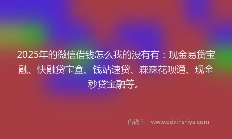 2025年的微信借钱怎么我的没有有：现金易贷宝融、快融贷宝盒、钱站速贷、森森花呗通、现金秒贷宝融等。