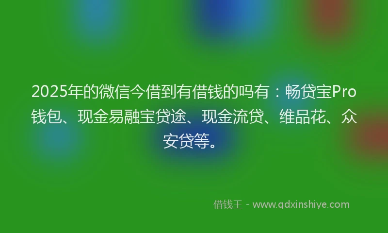 2025年的微信今借到有借钱的吗有：畅贷宝Pro钱包、现金易融宝贷途、现金流贷、维品花、众安贷等。