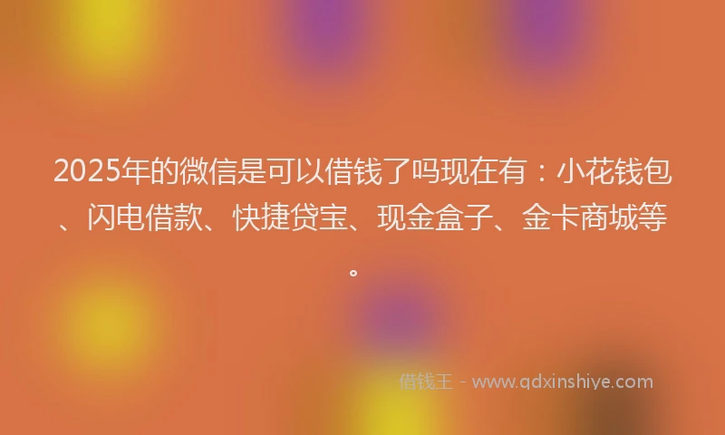 2025年的微信是可以借钱了吗现在有：小花钱包、闪电借款、快捷贷宝、现金盒子、金卡商城等。