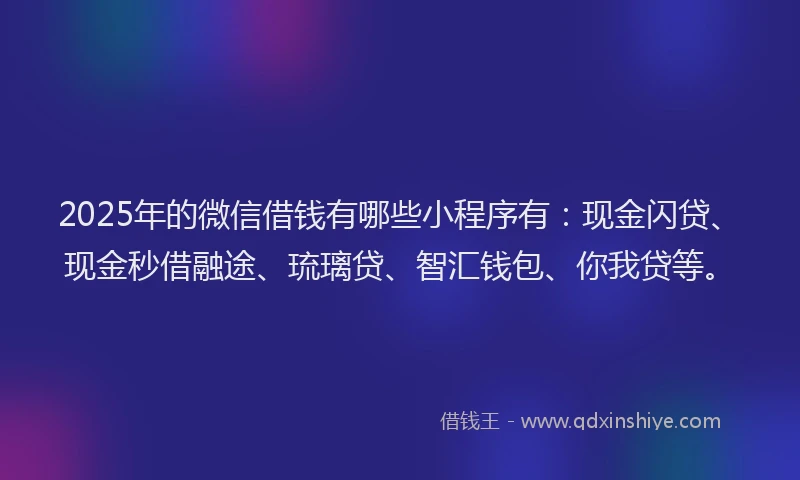2025年的微信借钱有哪些小程序有：现金闪贷、现金秒借融途、琉璃贷、智汇钱包、你我贷等。