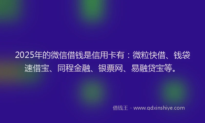 2025年的微信借钱是信用卡有：微粒快借、钱袋速借宝、同程金融、银票网、易融贷宝等。