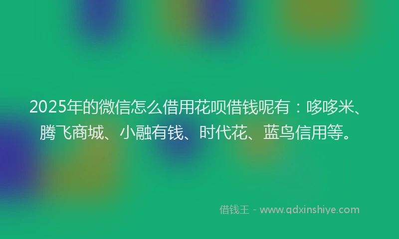 2025年的微信怎么借用花呗借钱呢有：哆哆米、腾飞商城、小融有钱、时代花、蓝鸟信用等。