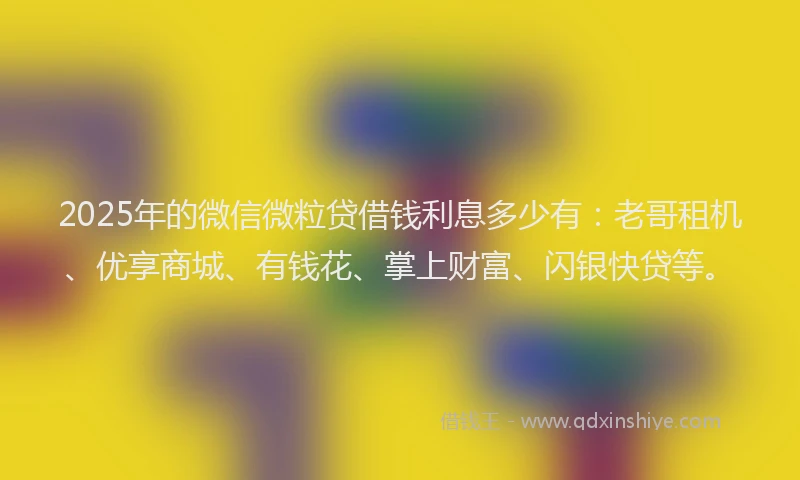 2025年的微信微粒贷借钱利息多少有：老哥租机、优享商城、有钱花、掌上财富、闪银快贷等。