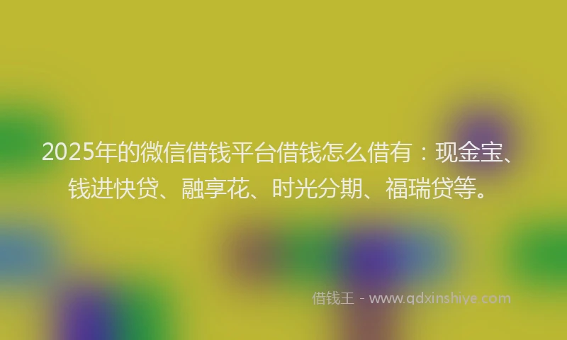 2025年的微信借钱平台借钱怎么借有：现金宝、钱进快贷、融享花、时光分期、福瑞贷等。