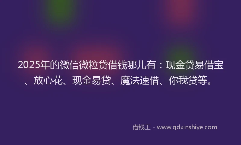 2025年的微信微粒贷借钱哪儿有：现金贷易借宝、放心花、现金易贷、魔法速借、你我贷等。