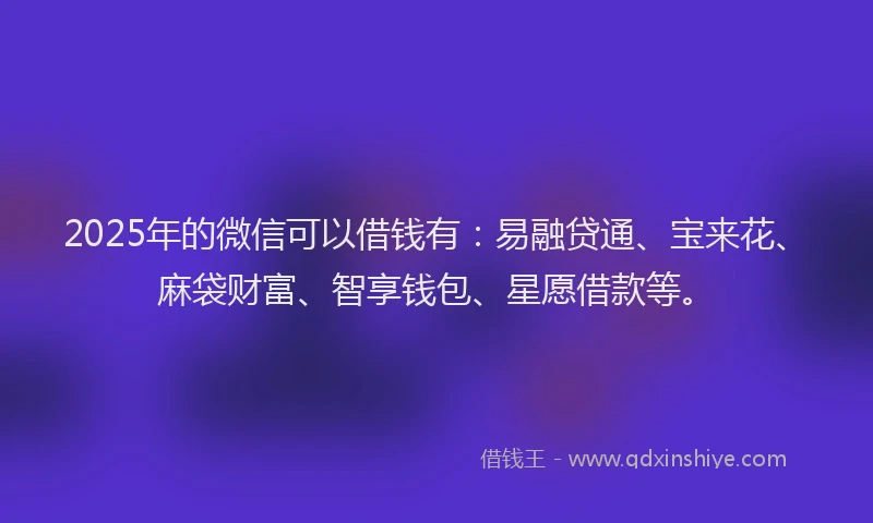 2025年的微信可以借钱有：易融贷通、宝来花、麻袋财富、智享钱包、星愿借款等。