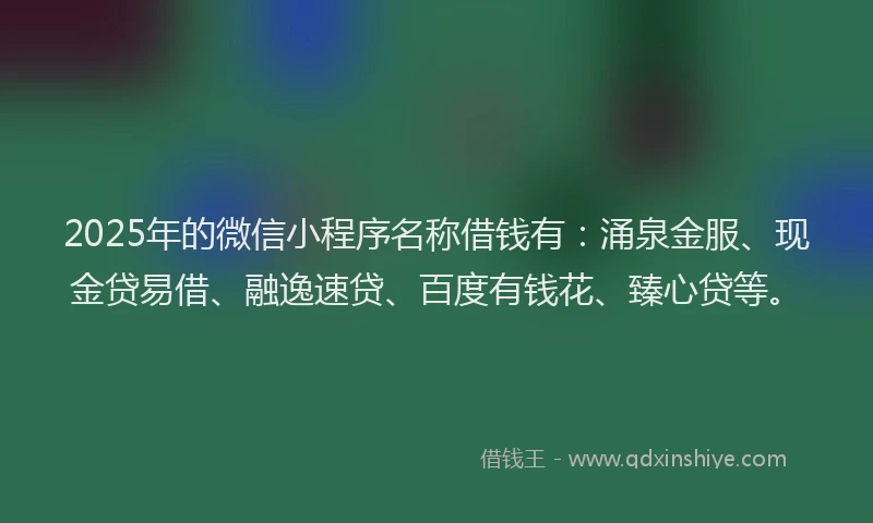 2025年的微信小程序名称借钱有：涌泉金服、现金贷易借、融逸速贷、百度有钱花、臻心贷等。