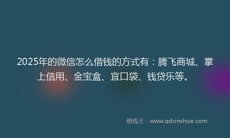 2025年的微信怎么借钱的方式有：腾飞商城、掌上信用、金宝盒、宜口袋、钱贷乐等。