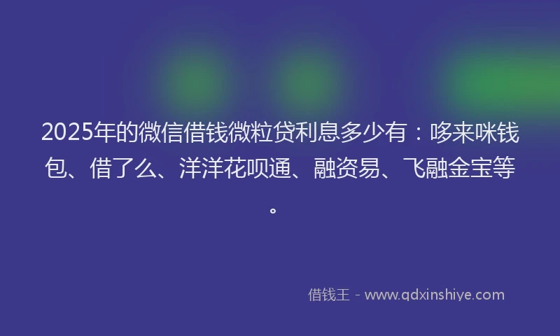 2025年的微信借钱微粒贷利息多少有：哆来咪钱包、借了么、洋洋花呗通、融资易、飞融金宝等。