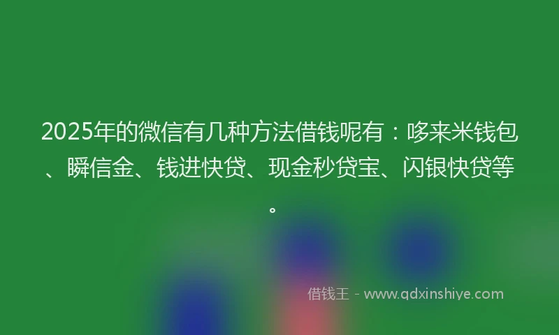 2025年的微信有几种方法借钱呢有：哆来米钱包、瞬信金、钱进快贷、现金秒贷宝、闪银快贷等。