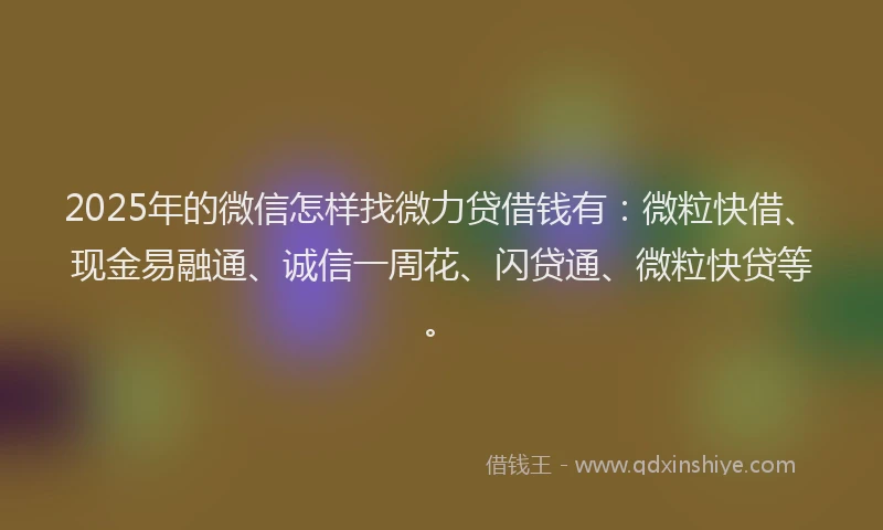 2025年的微信怎样找微力贷借钱有：微粒快借、现金易融通、诚信一周花、闪贷通、微粒快贷等。