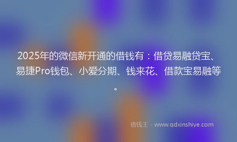 2025年的微信新开通的借钱有：借贷易融贷宝、易捷Pro钱包、小爱分期、钱来花、借款宝易融等。