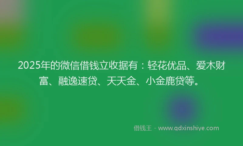 2025年的微信借钱立收据有：轻花优品、爱木财富、融逸速贷、天天金、小金鹿贷等。