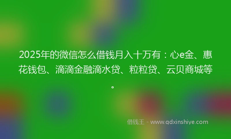 2025年的微信怎么借钱月入十万有：心e金、惠花钱包、滴滴金融滴水贷、粒粒贷、云贝商城等。