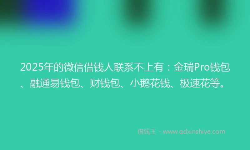 2025年的微信借钱人联系不上有：金瑞Pro钱包、融通易钱包、财钱包、小鹅花钱、极速花等。