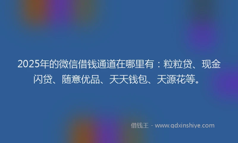 2025年的微信借钱通道在哪里有：粒粒贷、现金闪贷、随意优品、天天钱包、天源花等。