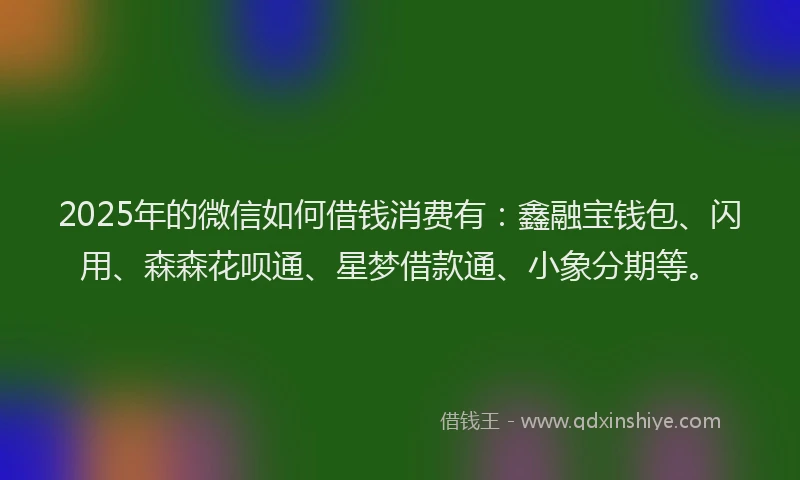 2025年的微信如何借钱消费有：鑫融宝钱包、闪用、森森花呗通、星梦借款通、小象分期等。