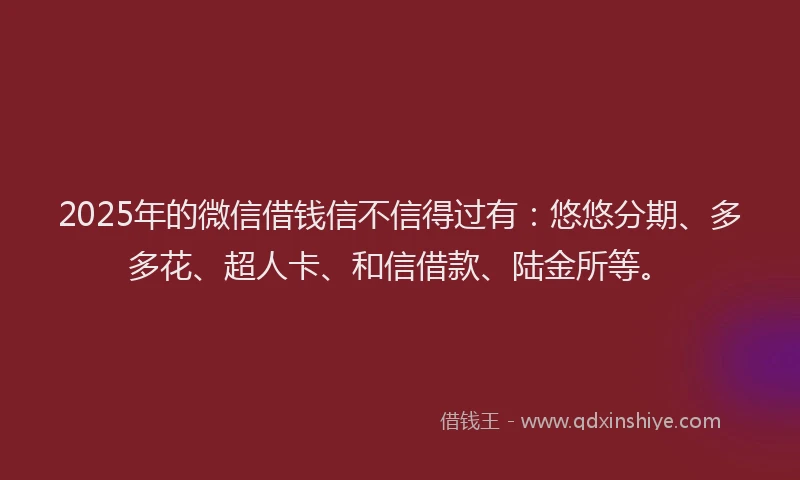 2025年的微信借钱信不信得过有：悠悠分期、多多花、超人卡、和信借款、陆金所等。