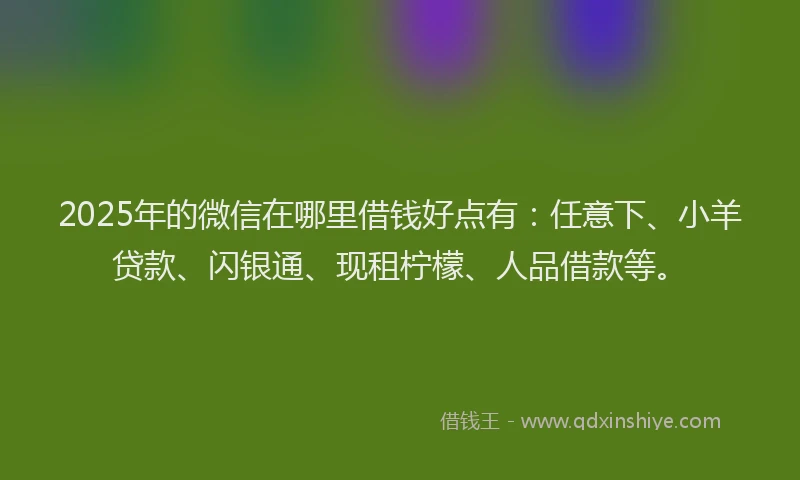 2025年的微信在哪里借钱好点有：任意下、小羊贷款、闪银通、现租柠檬、人品借款等。