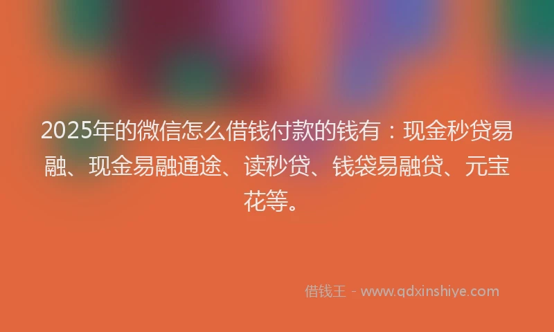 2025年的微信怎么借钱付款的钱有：现金秒贷易融、现金易融通途、读秒贷、钱袋易融贷、元宝花等。