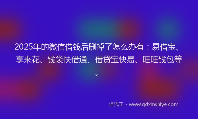 2025年的微信借钱后删掉了怎么办有：易借宝、享来花、钱袋快借通、借贷宝快易、旺旺钱包等。