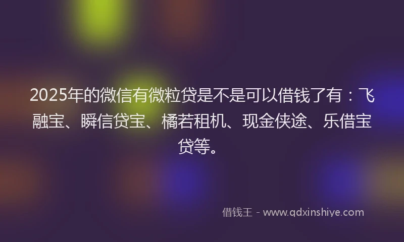 2025年的微信有微粒贷是不是可以借钱了有：飞融宝、瞬信贷宝、橘若租机、现金侠途、乐借宝贷等。