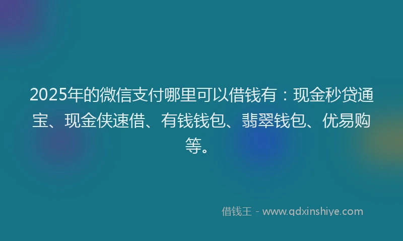 2025年的微信支付哪里可以借钱有:现金秒贷通宝、现金侠速借、有钱钱包、翡翠钱包、优易购等。