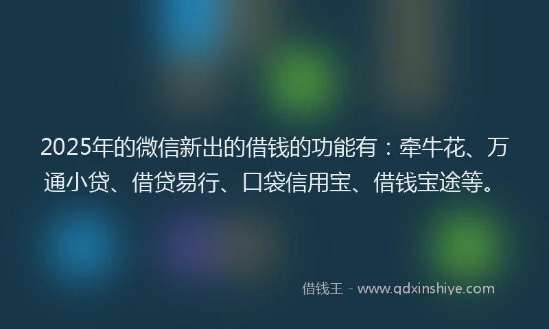 2025年的微信新出的借钱的功能有：牵牛花、万通小贷、借贷易行、口袋信用宝、借钱宝途等。