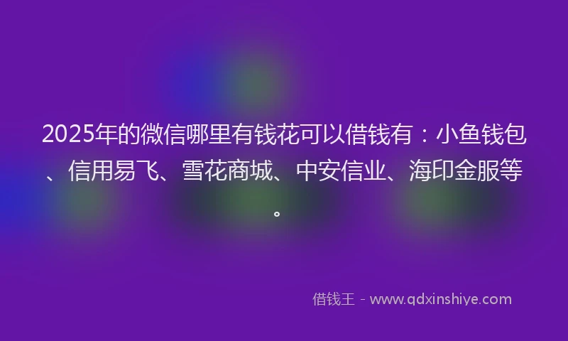 2025年的微信哪里有钱花可以借钱有：小鱼钱包、信用易飞、雪花商城、中安信业、海印金服等。