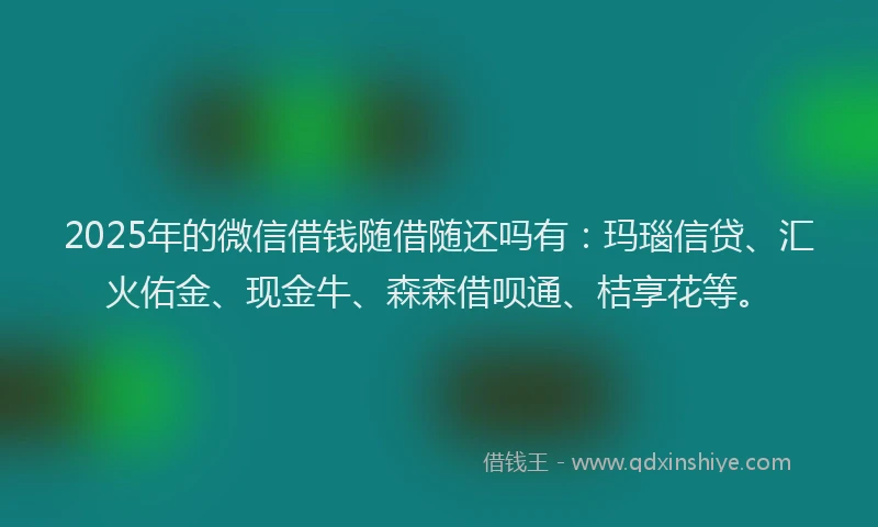 2025年的微信借钱随借随还吗有：玛瑙信贷、汇火佑金、现金牛、森森借呗通、桔享花等。