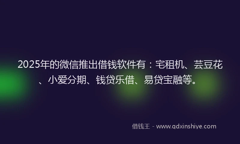 2025年的微信推出借钱软件有：宅租机、芸豆花、小爱分期、钱贷乐借、易贷宝融等。