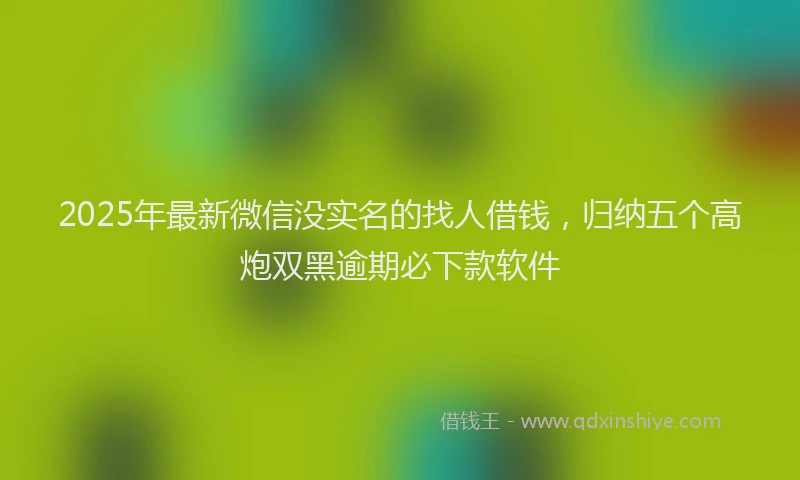 2025年最新微信没实名的找人借钱，归纳五个高炮双黑逾期必下款软件