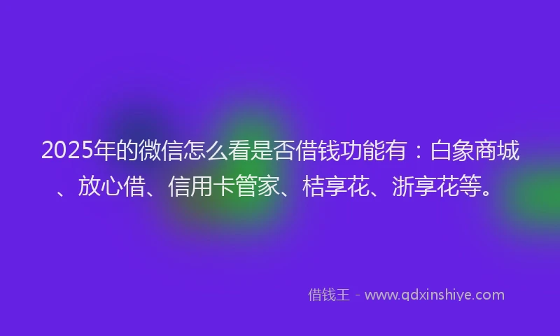 2025年的微信怎么看是否借钱功能有：白象商城、放心借、信用卡管家、桔享花、浙享花等。