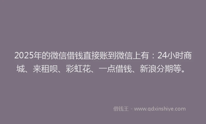2025年的微信借钱直接账到微信上有：24小时商城、来租呗、彩虹花、一点借钱、新浪分期等。