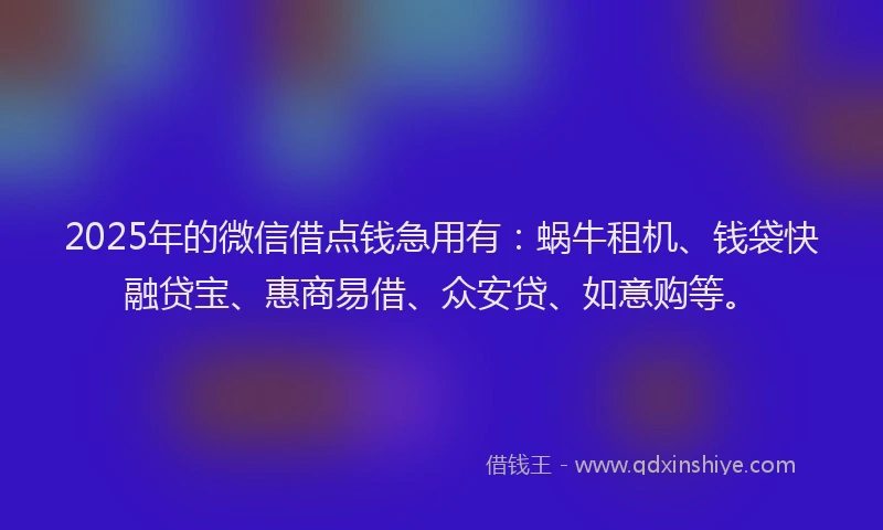2025年的微信借点钱急用有：蜗牛租机、钱袋快融贷宝、惠商易借、众安贷、如意购等。