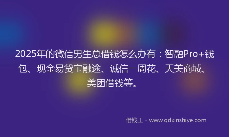 2025年的微信男生总借钱怎么办有：智融Pro+钱包、现金易贷宝融途、诚信一周花、天美商城、美团借钱等。