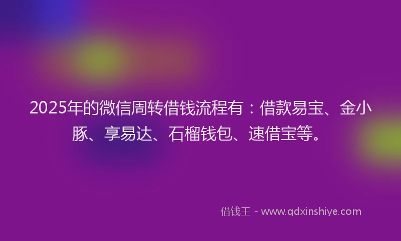 2025年的微信周转借钱流程有：借款易宝、金小豚、享易达、石榴钱包、速借宝等。