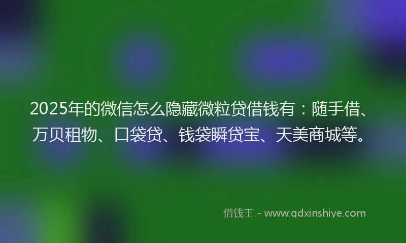 2025年的微信怎么隐藏微粒贷借钱有：随手借、万贝租物、口袋贷、钱袋瞬贷宝、天美商城等。